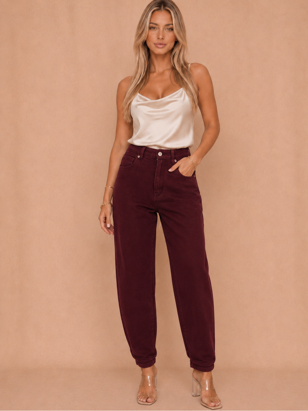 Melanie Burgundy Denim Mom Jeans