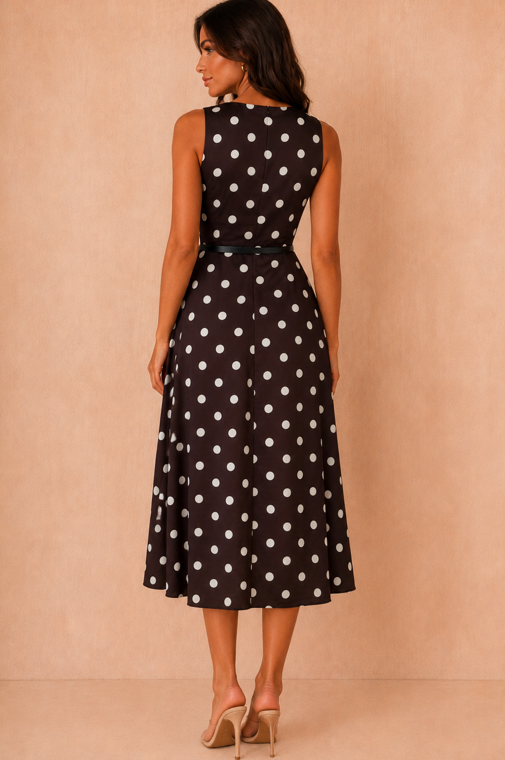 Michaela Chocolate Polka dot Belted Dress