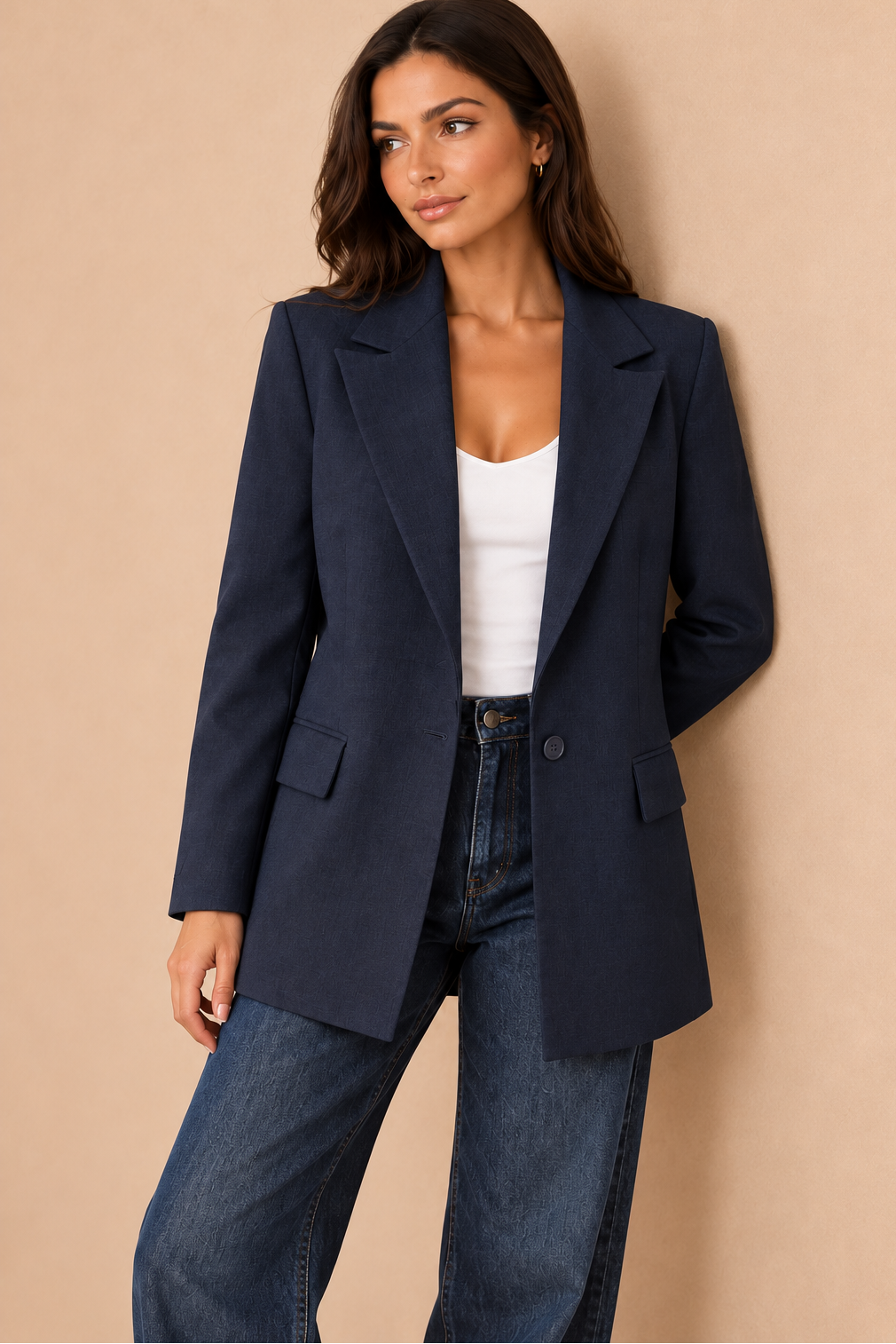 Mindy Navy Shoulder Padded Blazer
