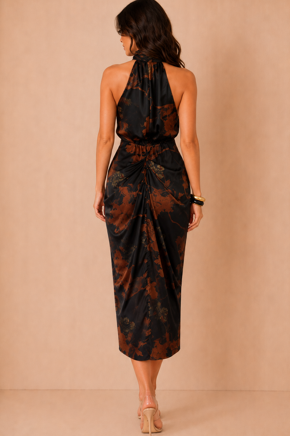 Mira Multi Floral Halter Neck Midi Dress
