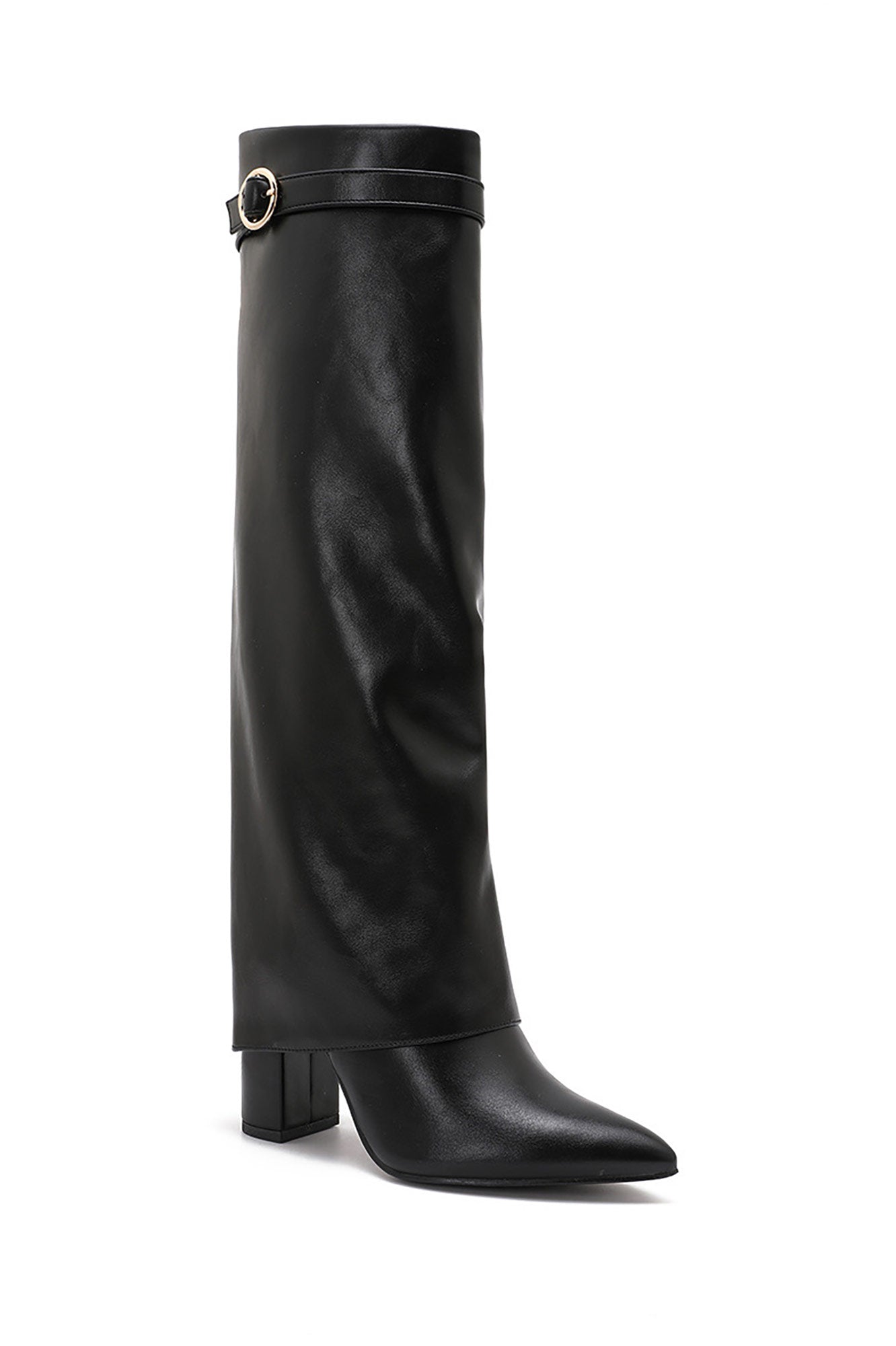 Mo Black Fold Over Knee High Boots