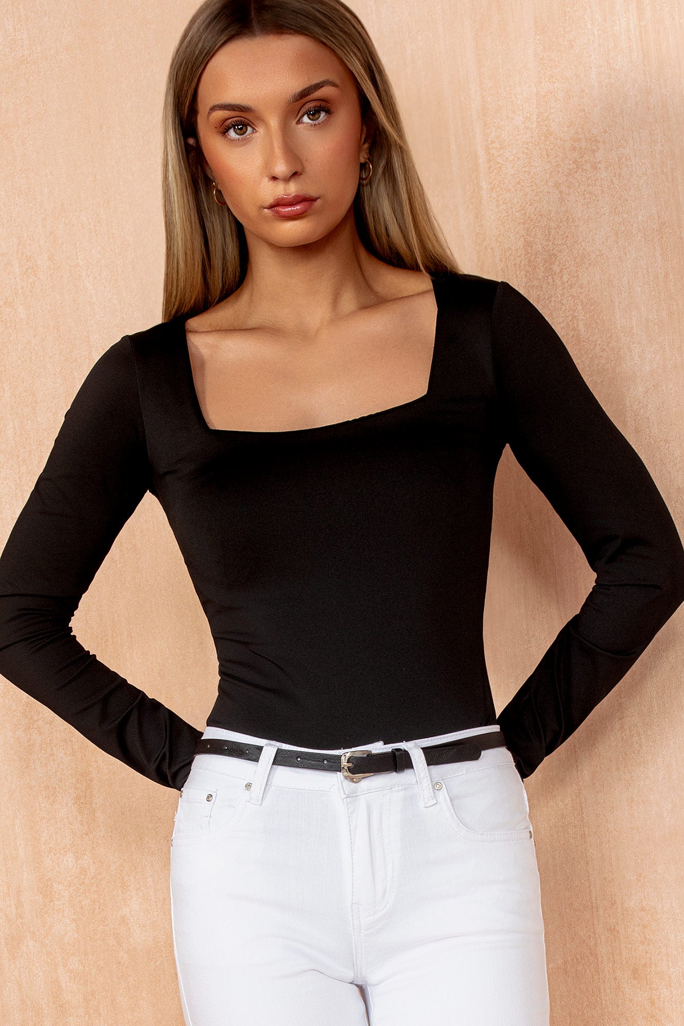 Monroe Black Slinky Square Neck Bodysuit