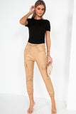 Nailah Camel Faux Leather Cargo Trousers