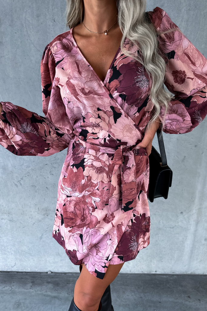 Nayeli Plum Floral Wrap Dress
