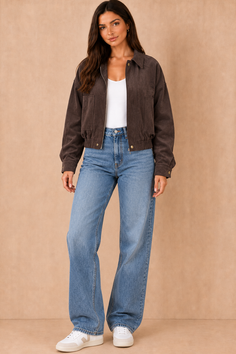 Nell Chocolate Suedette Bomber Jacket