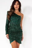 Neriah Green Sequin One Shoulder Dress