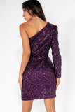 Neriah Purple Sequin One Shoulder Dress
