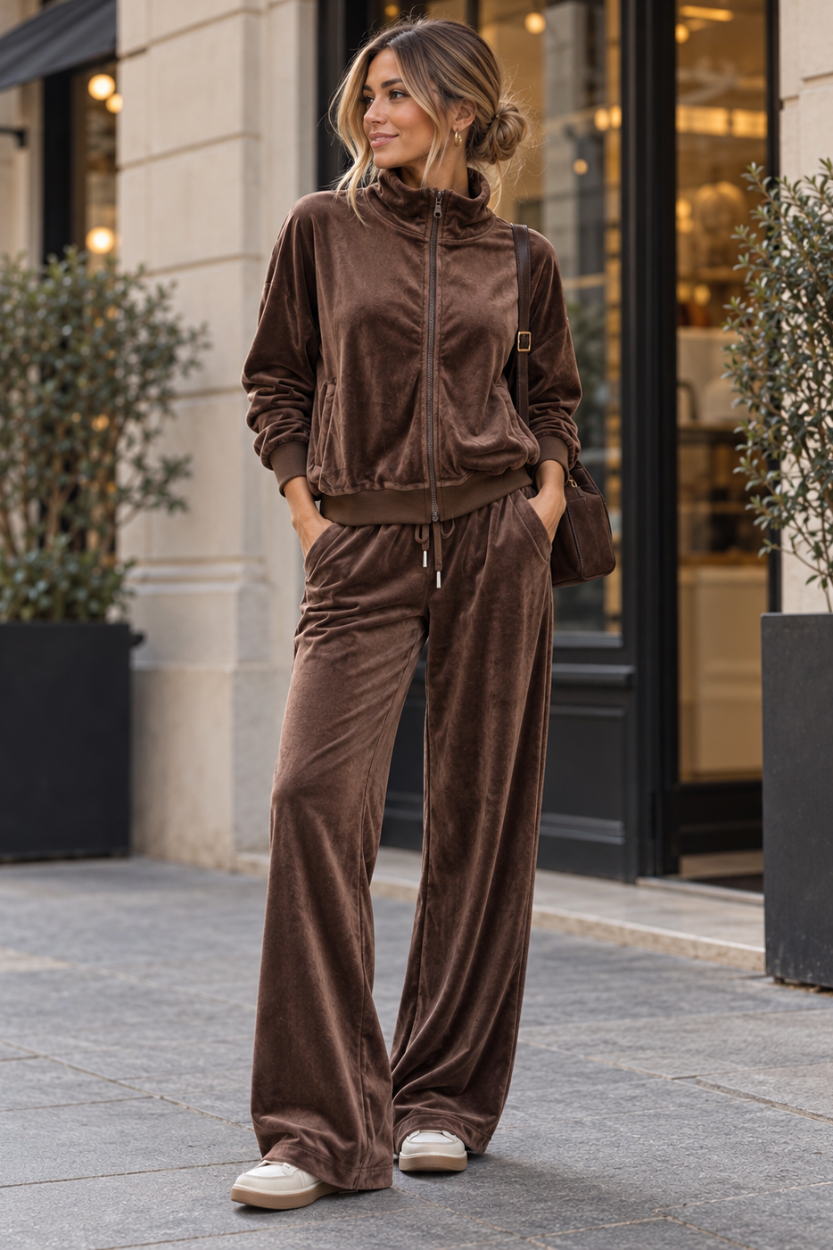 Neveda Chocolate Velour Tracksuit