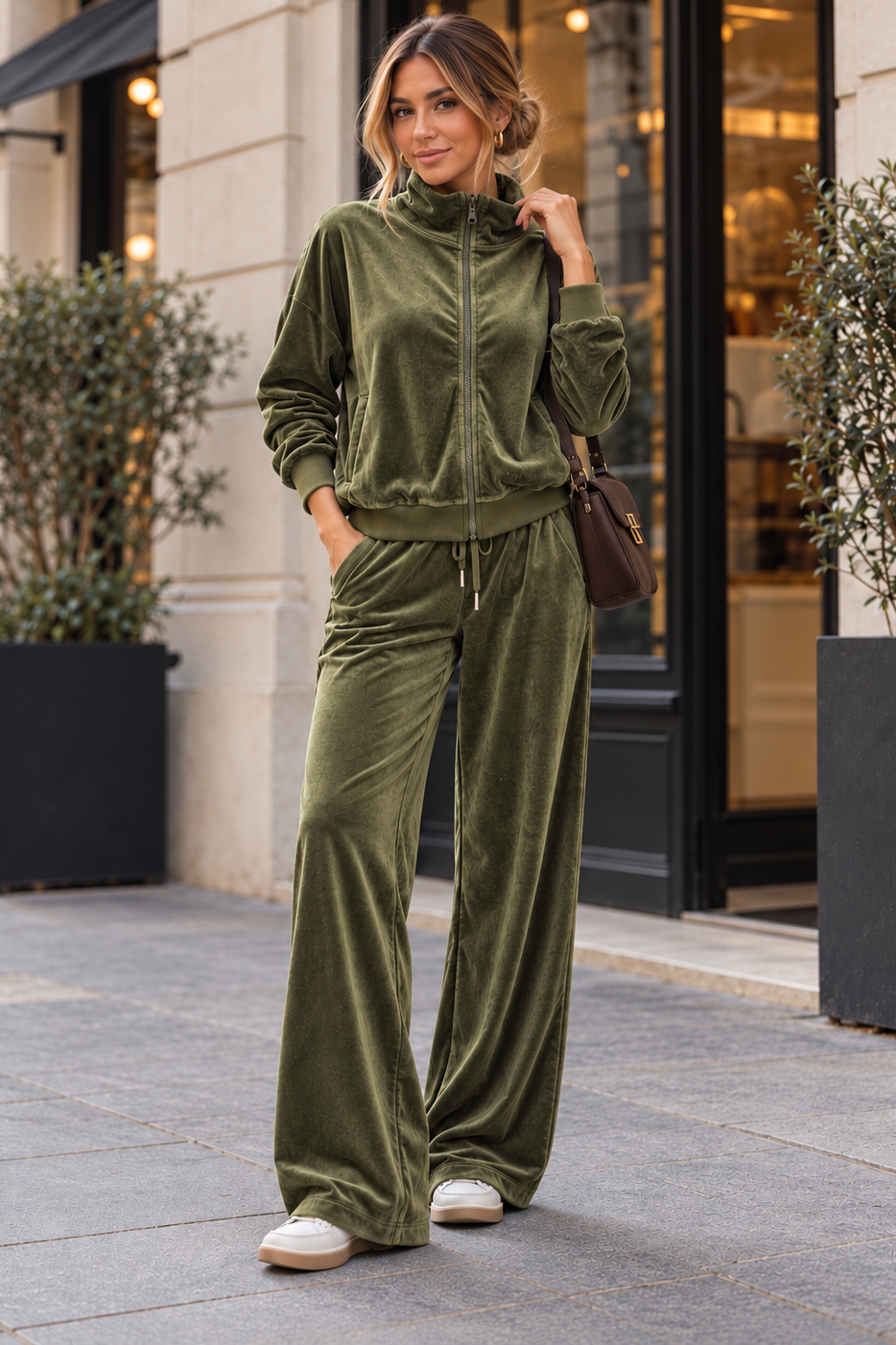 Neveda Khaki Velour Tracksuit