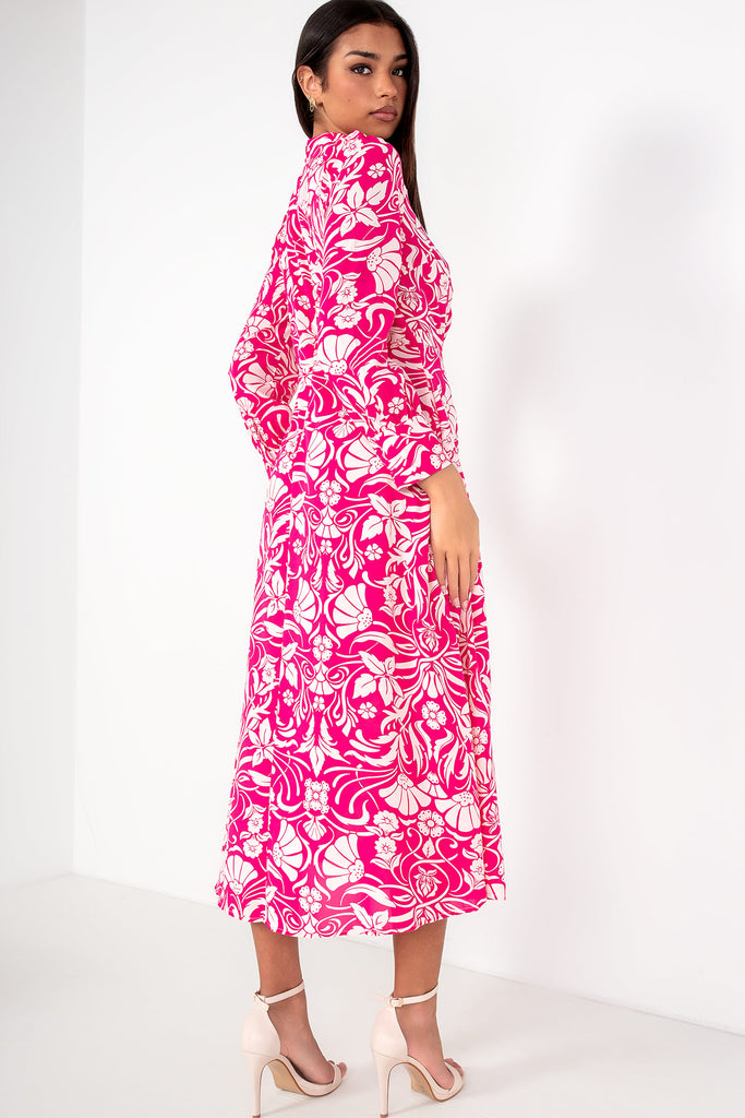 Nichola Pink Floral Midi Dress
