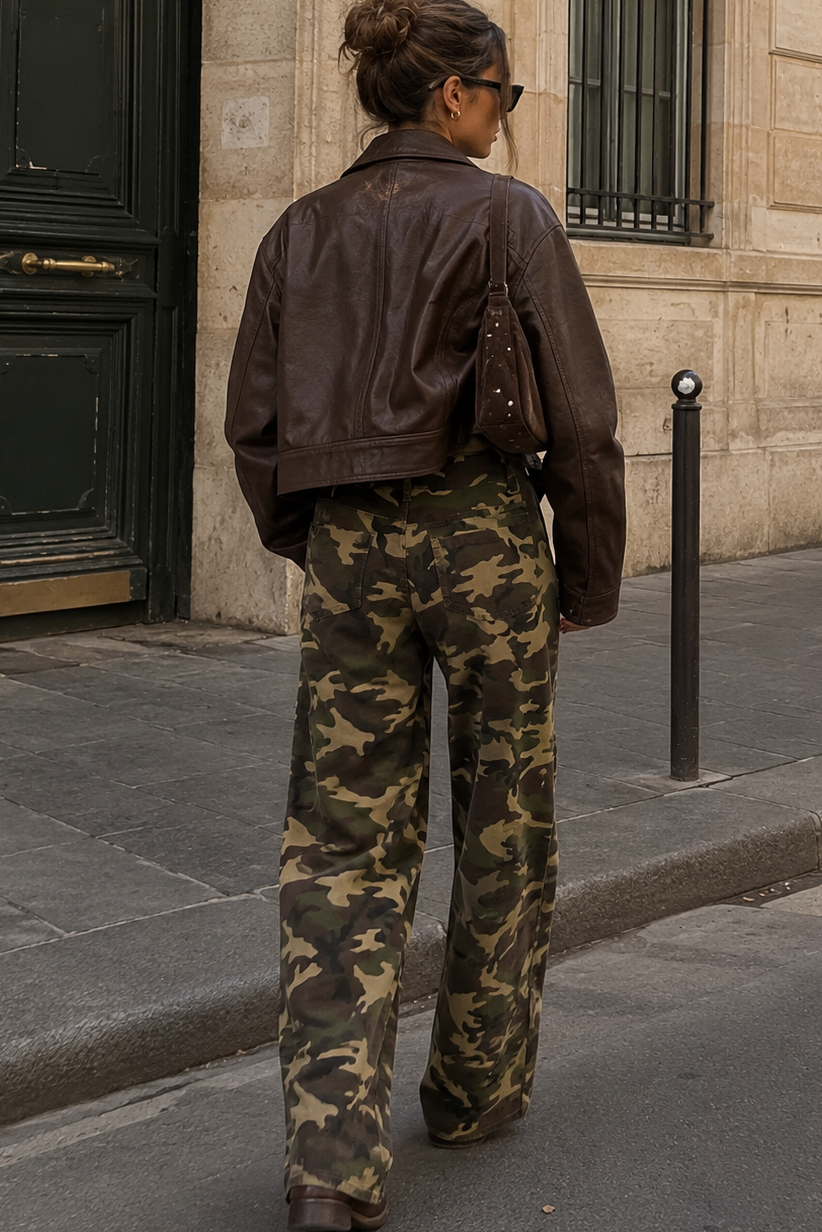 Nico Khaki Camouflage Wide Leg Jeans