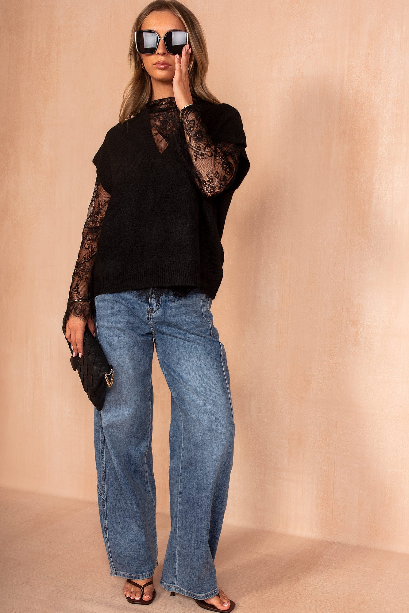 Nika Black Knit Lace Sleeve Jumper
