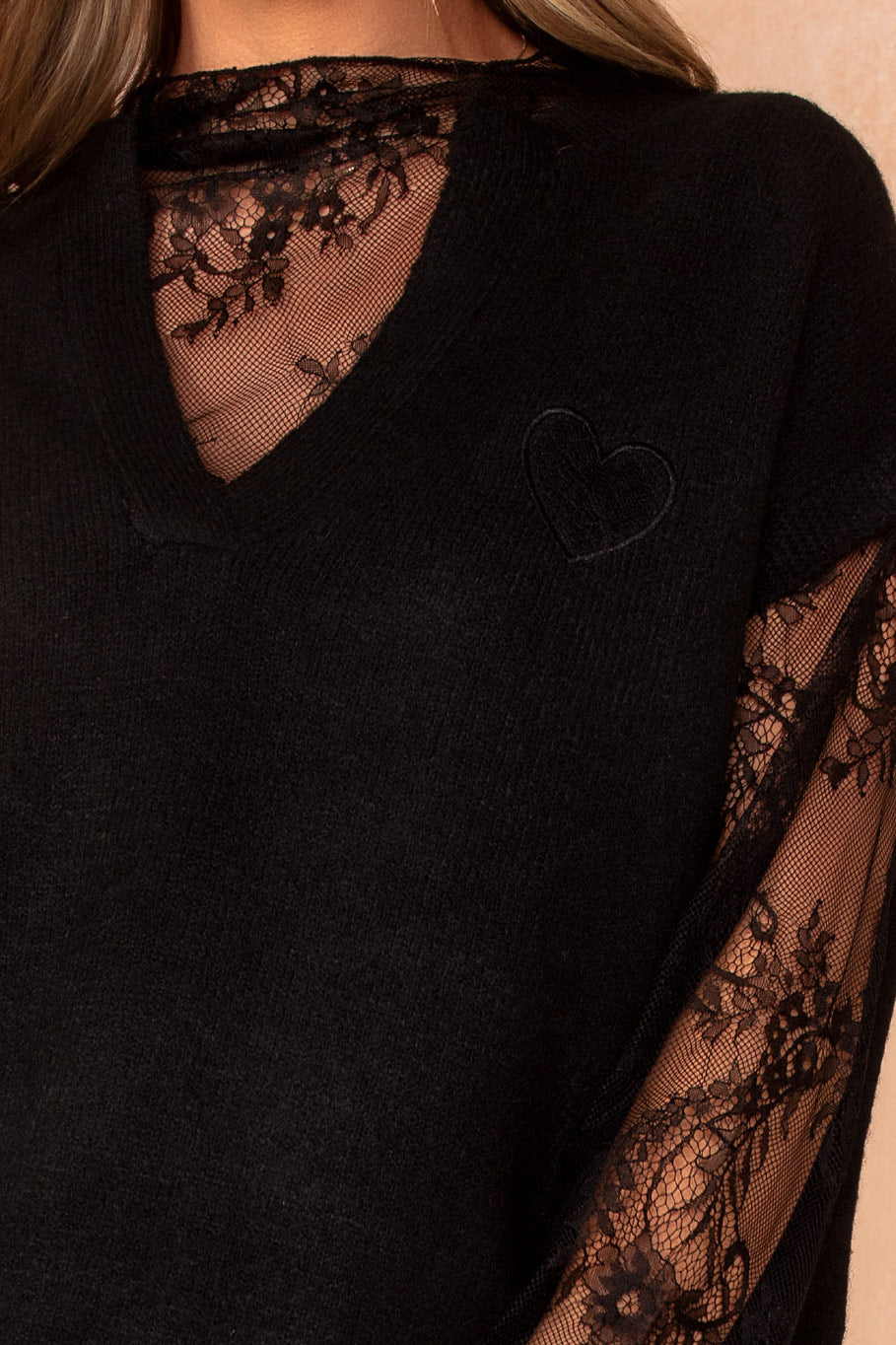 Nika Black Knit Lace Sleeve Jumper