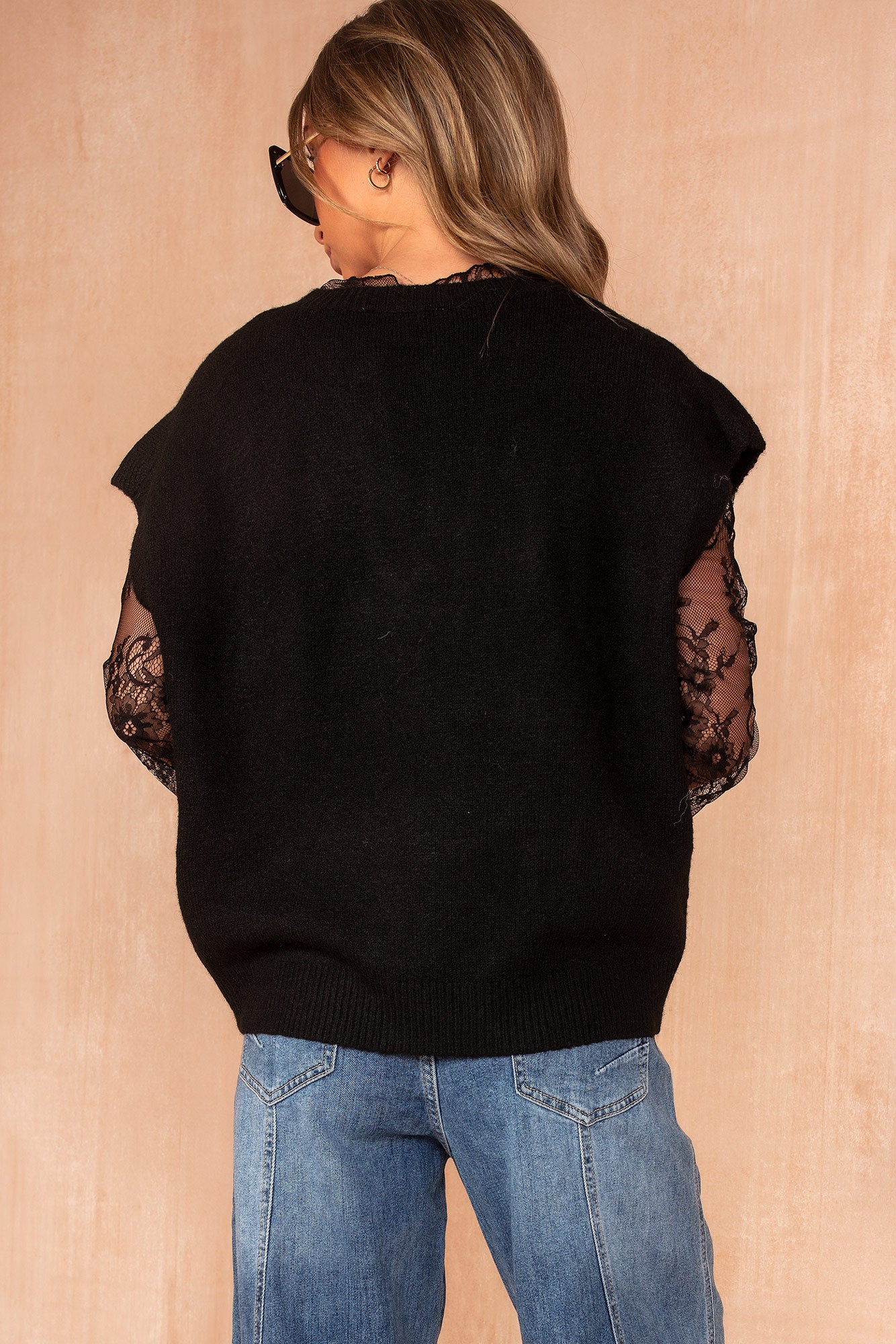 Nika Black Knit Lace Sleeve Jumper