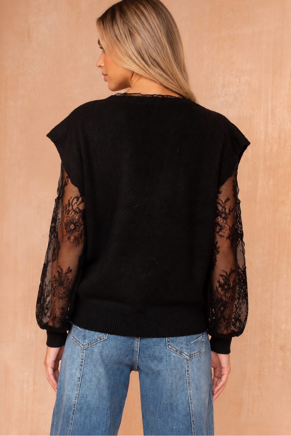 Nika Black Knit Lace Sleeve Jumper