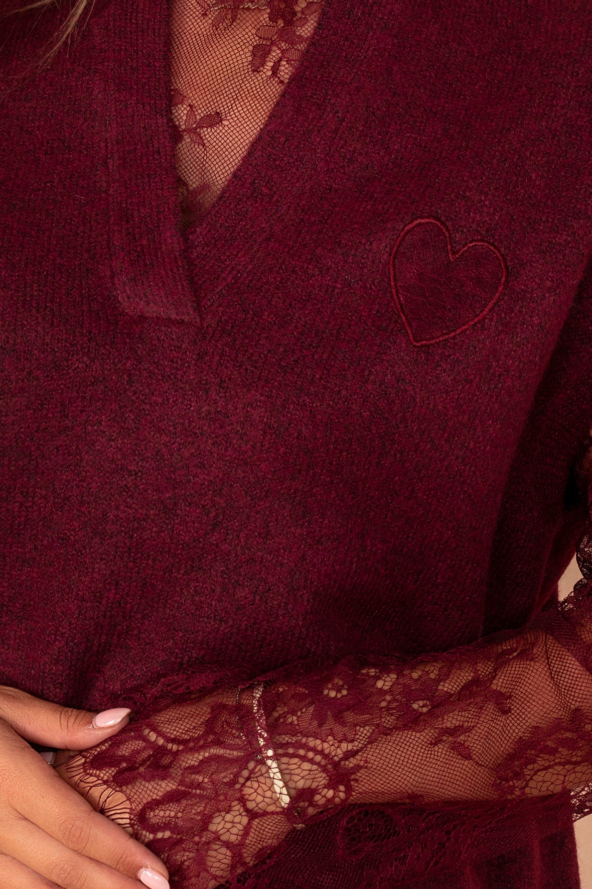 Nika Burgundy Knit Lace Sleeve Jumper