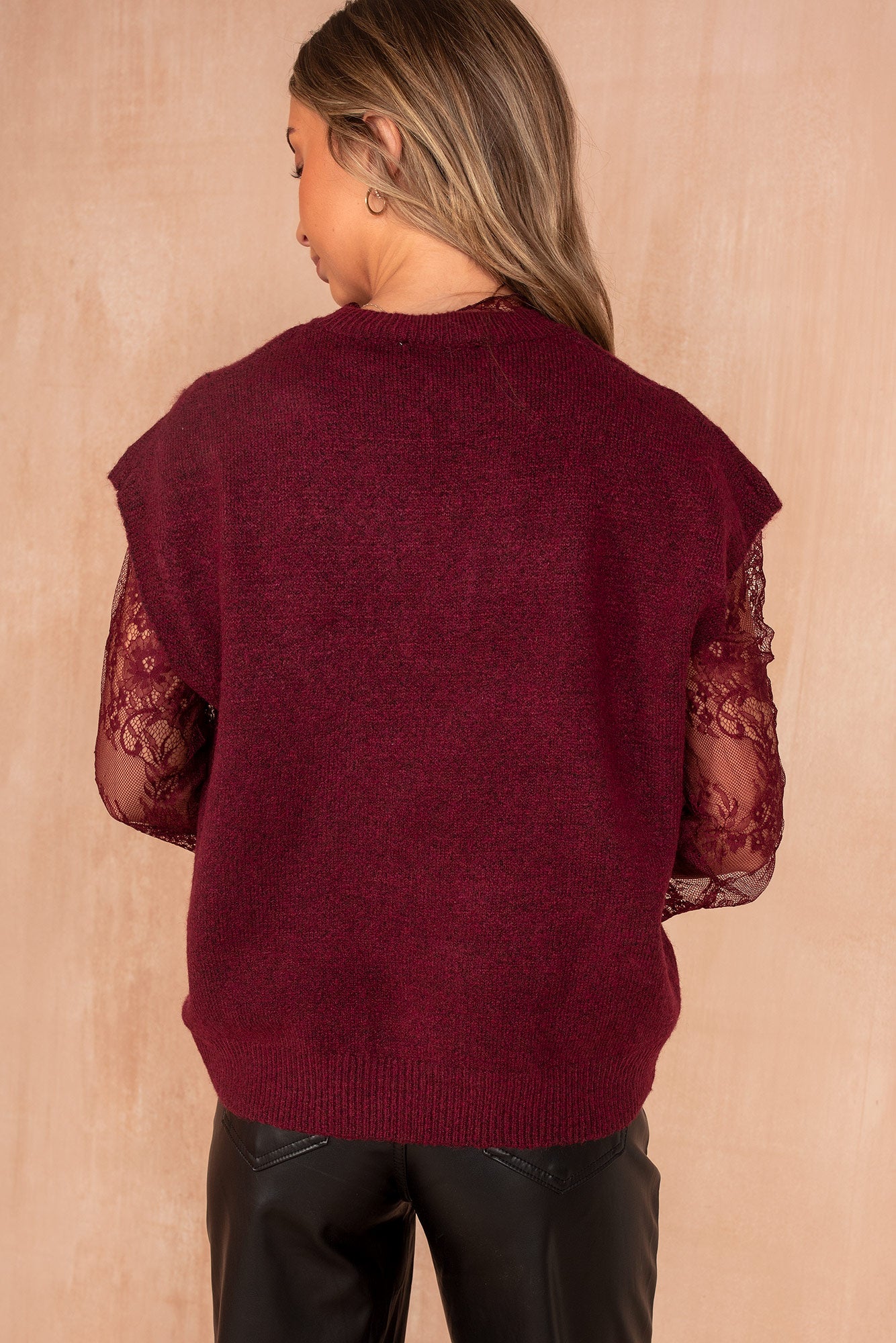 Nika Burgundy Knit Lace Sleeve Jumper