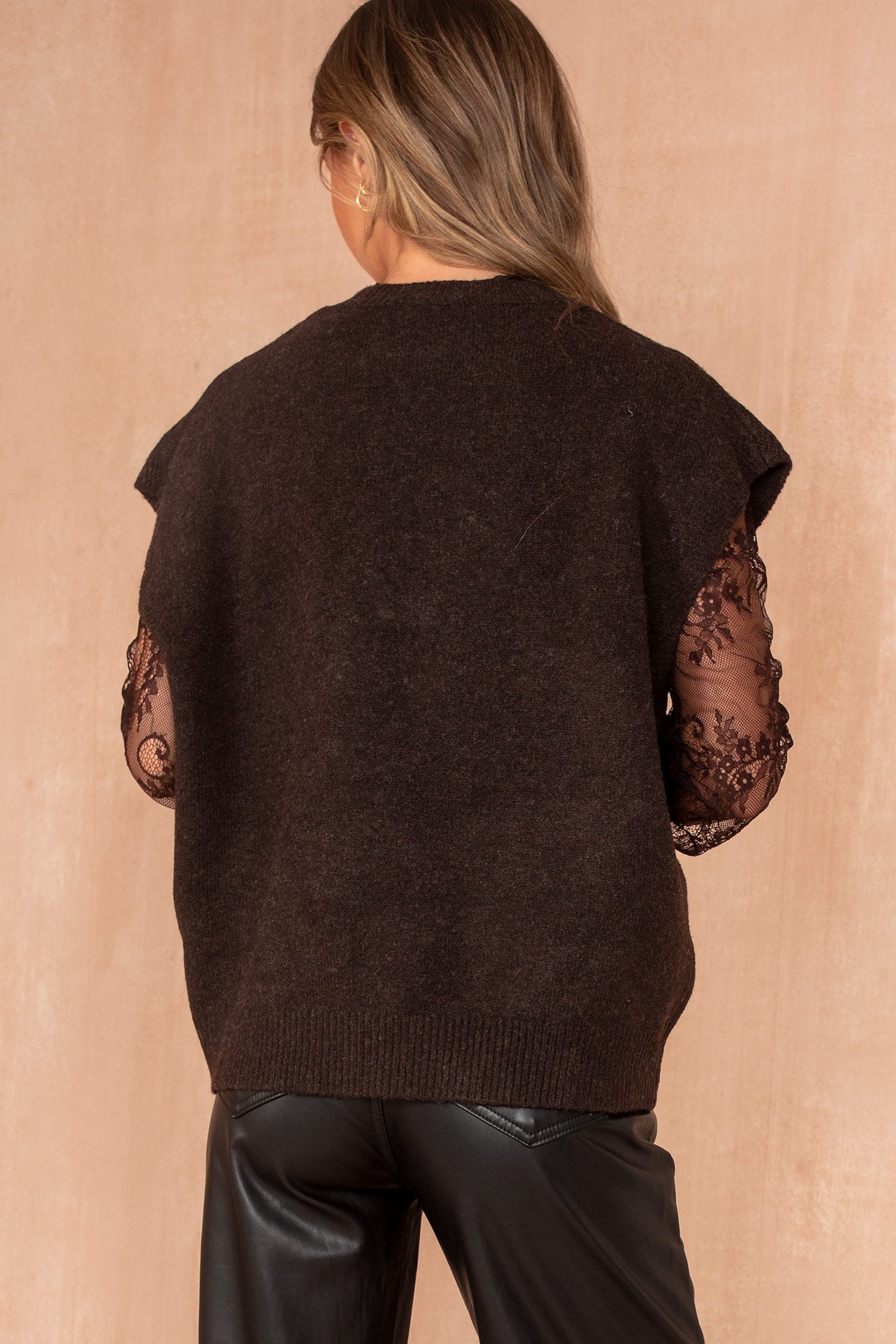 Nika Chocolate Knit Lace Sleeve Jumper
