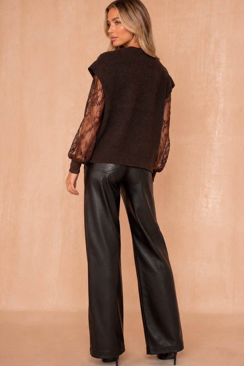 Nika Chocolate Knit Lace Sleeve Jumper