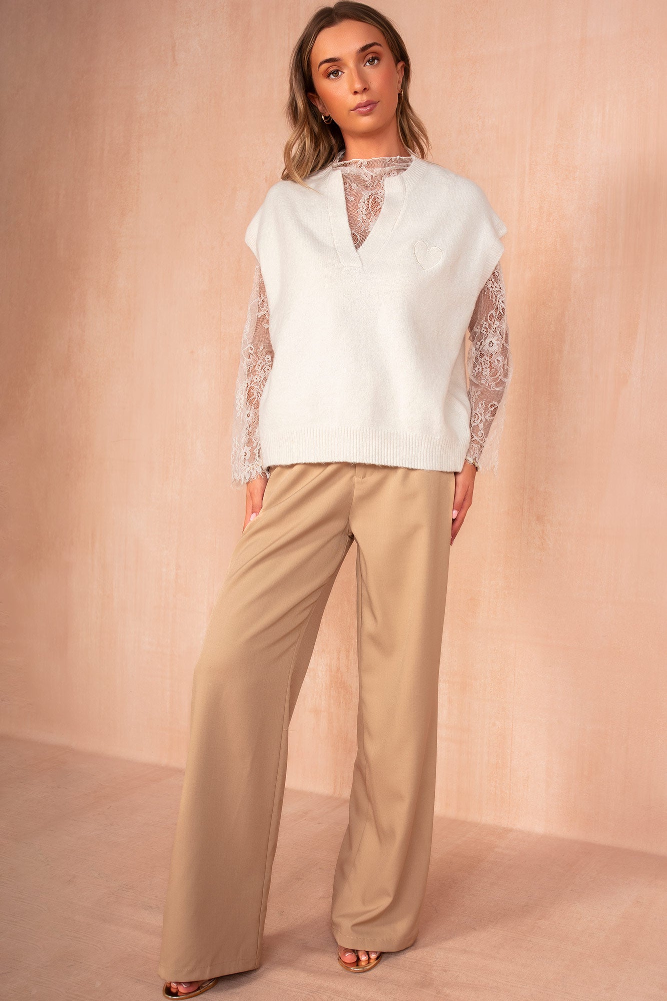 Nika Cream Knit Lace Sleeve Jumper