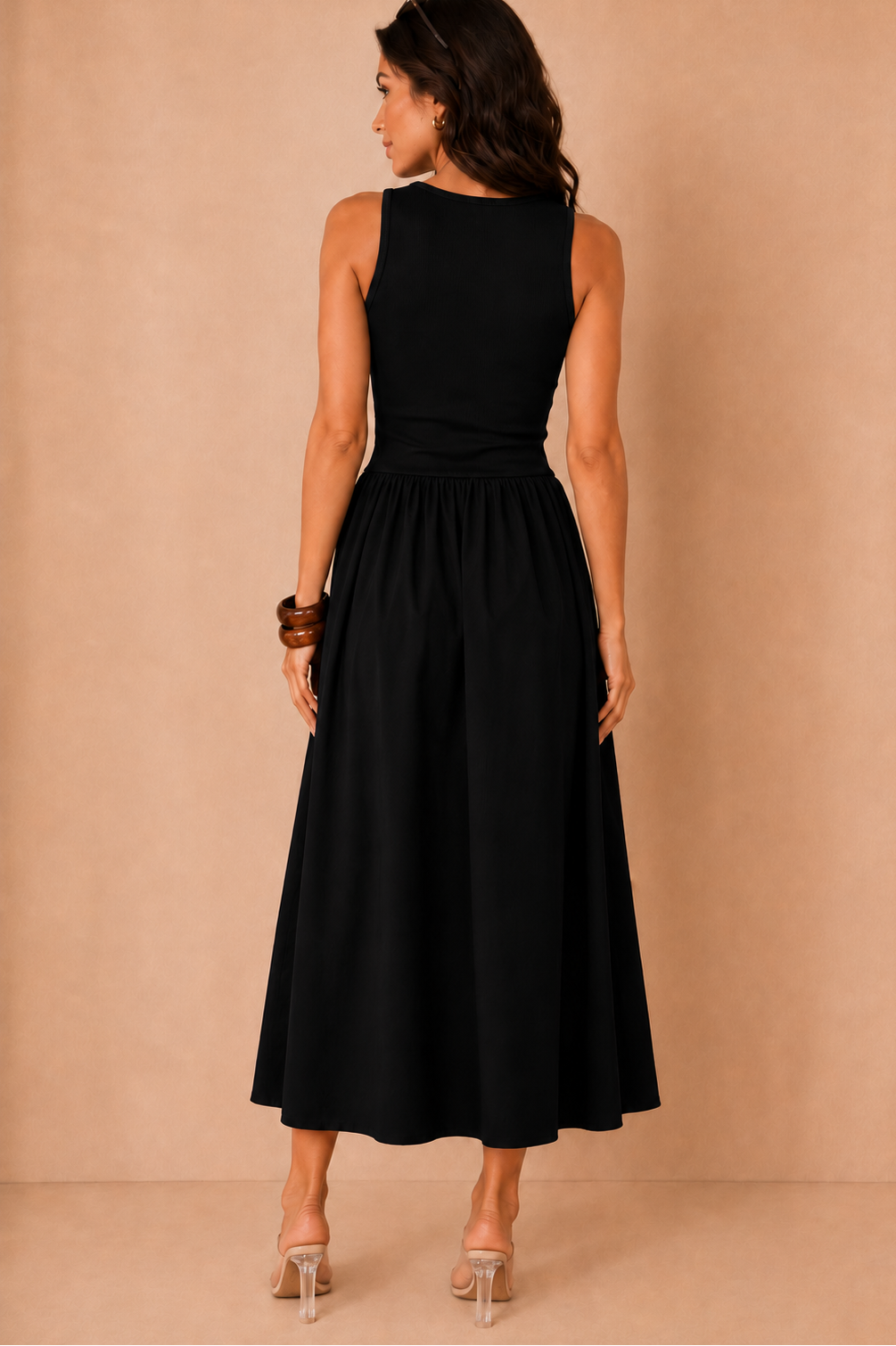 Nikola Black Pleated Sleeveless Dress