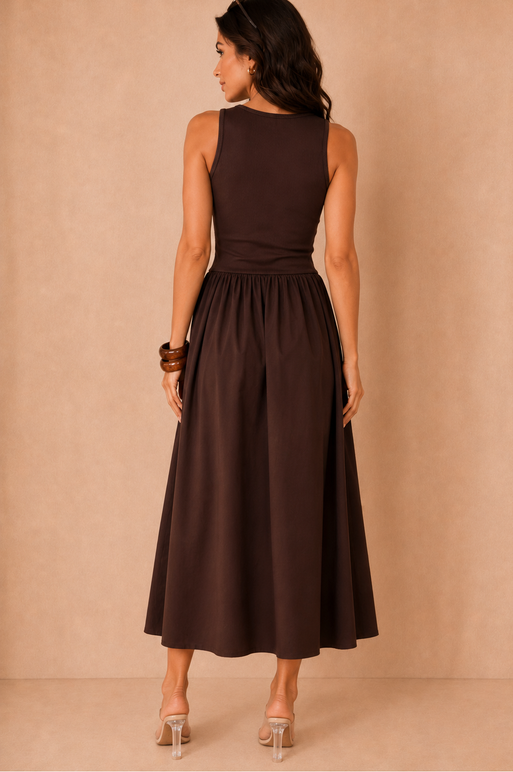 Nikola Chocolate Pleated Maxi Dress