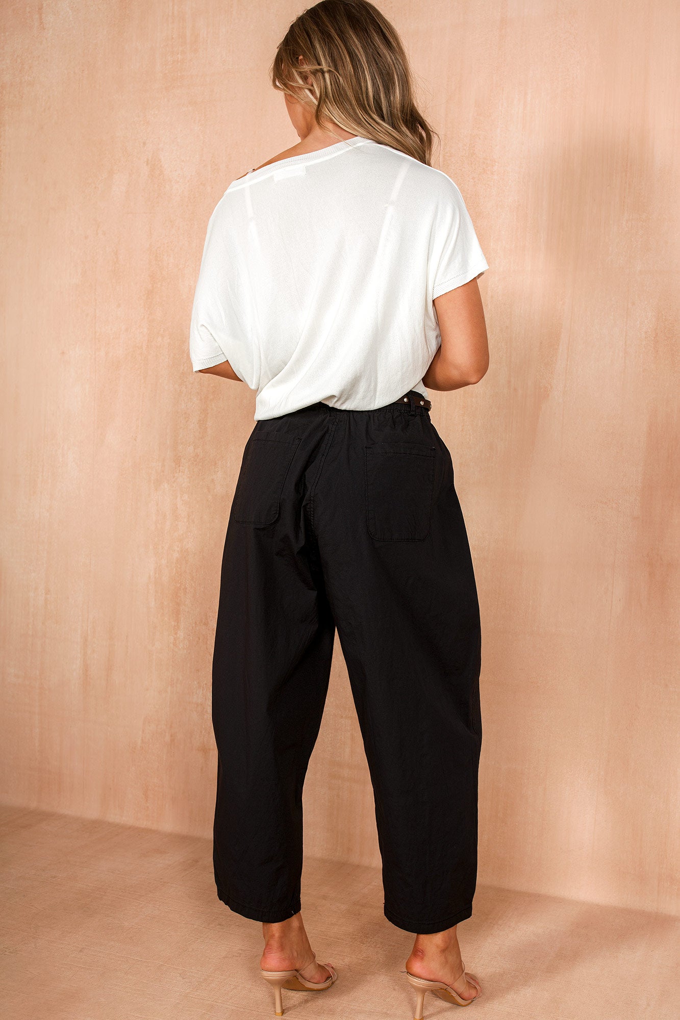 Nina Black Cotton Belted Barrell Trousers