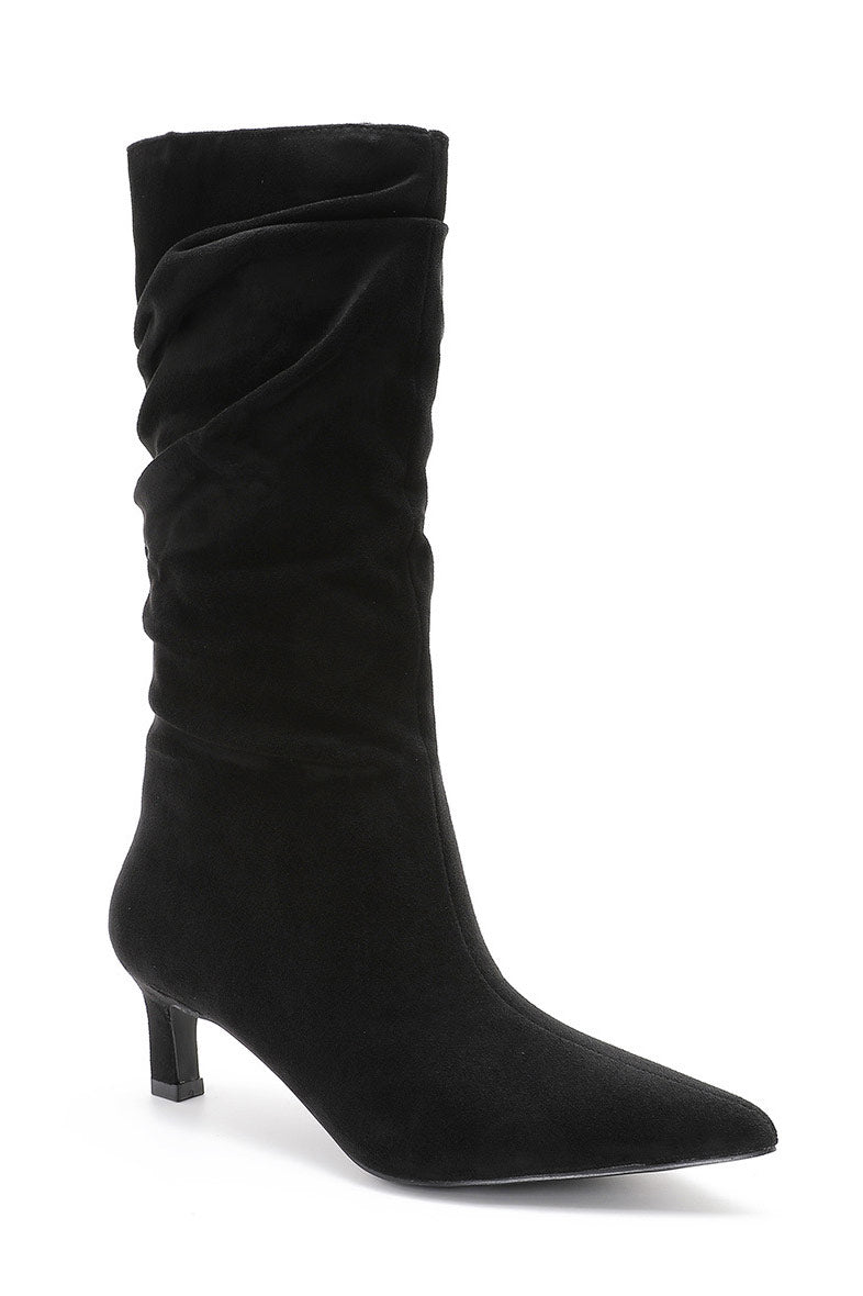 Nova Black Faux Suede Heeled Boots