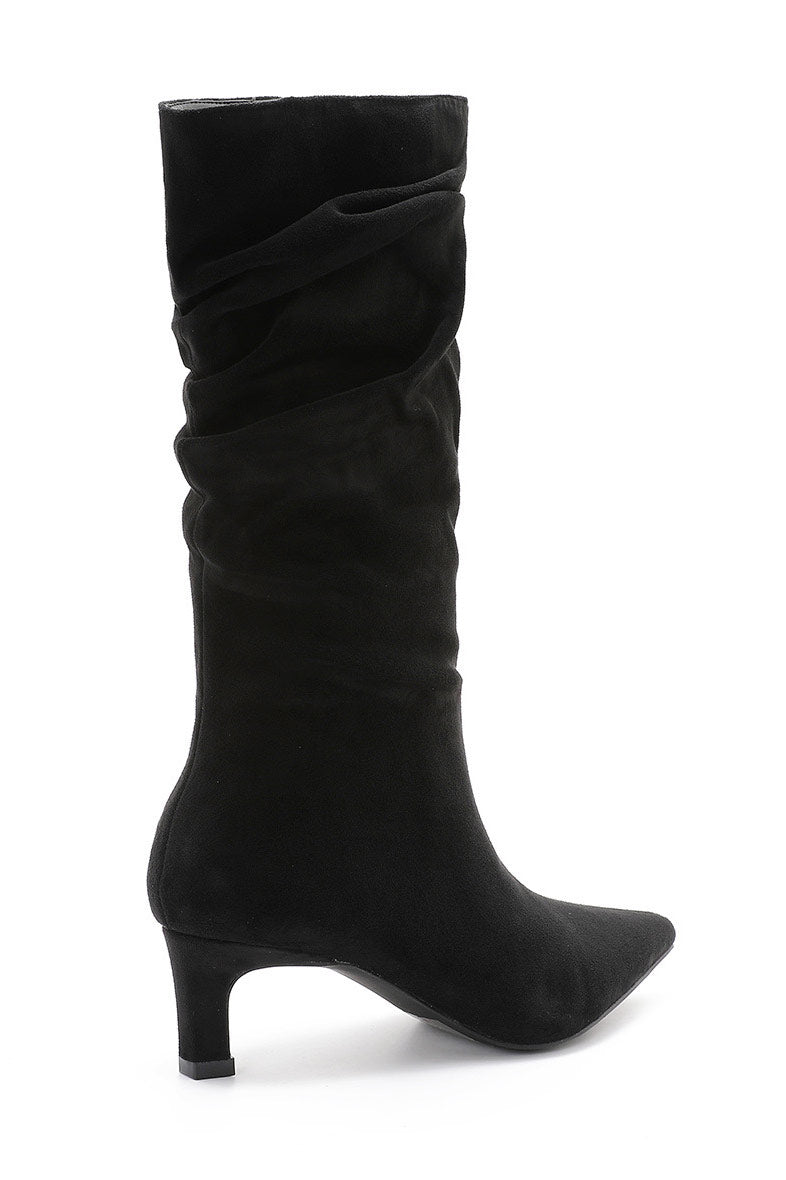 Nova Black Faux Suede Heeled Boots