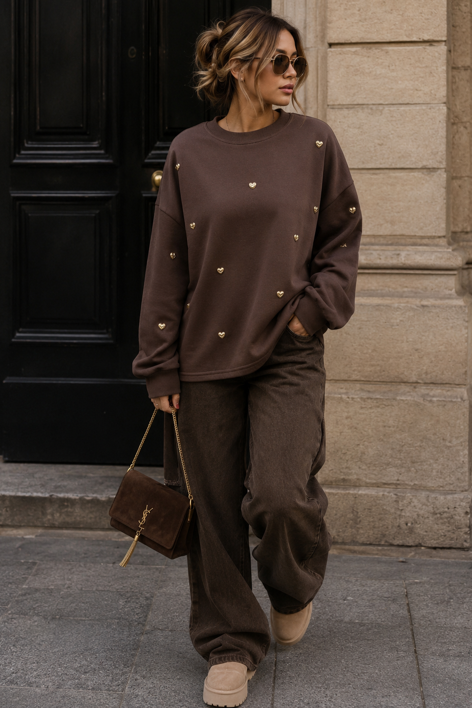 Novah Chocolate Studded Heart Sweater