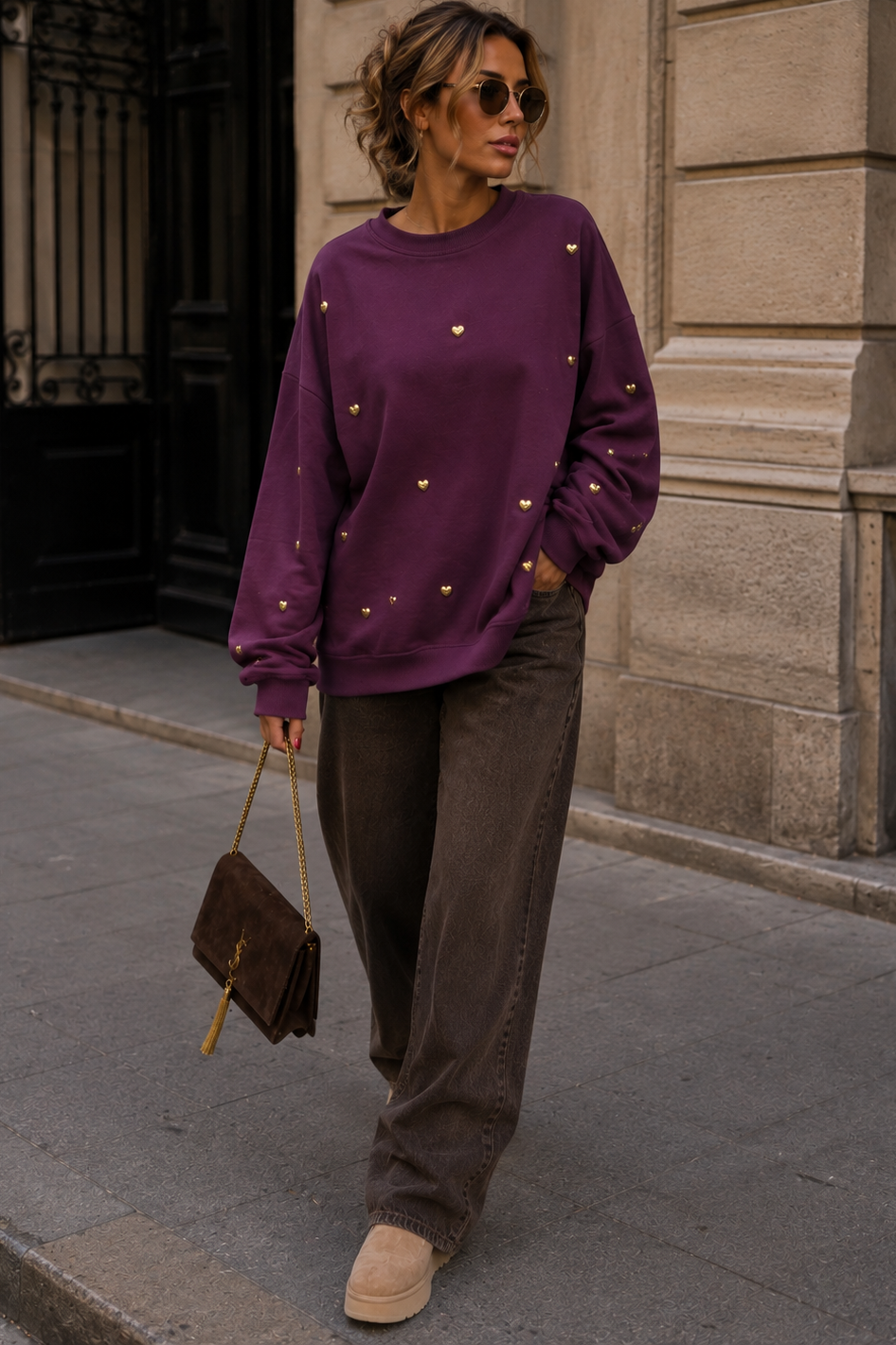 Novah Plum Studded Heart Sweater