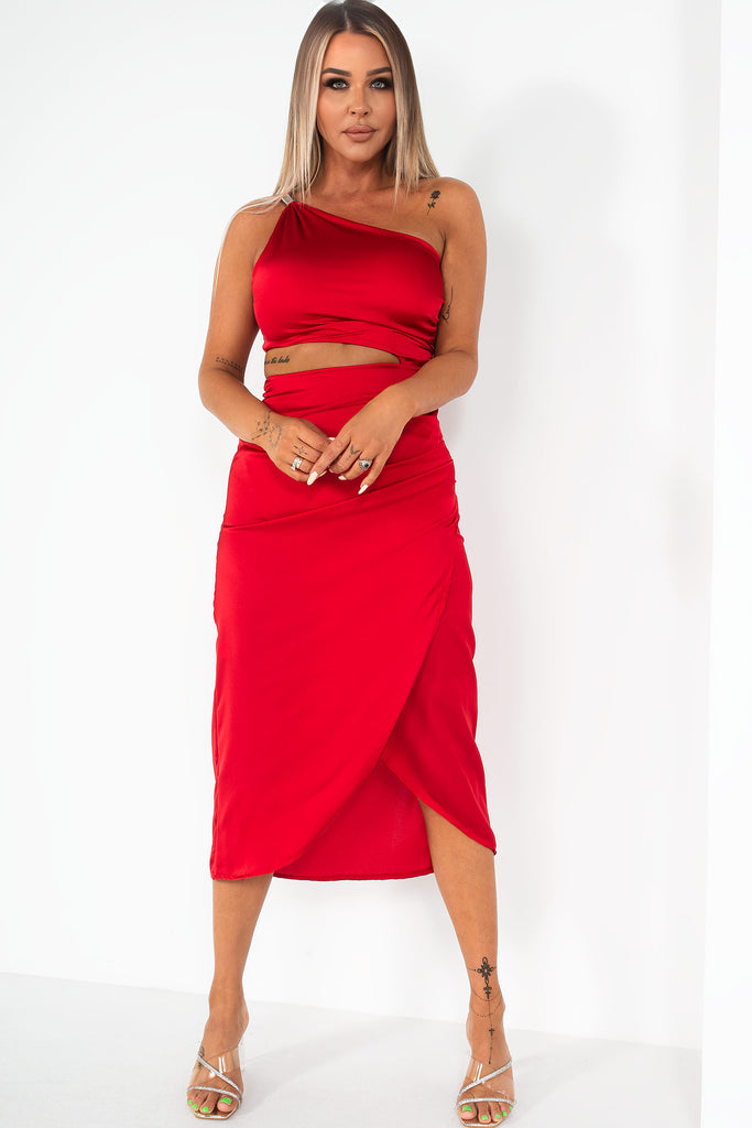 Novalie Red Satin Cut Out Dress