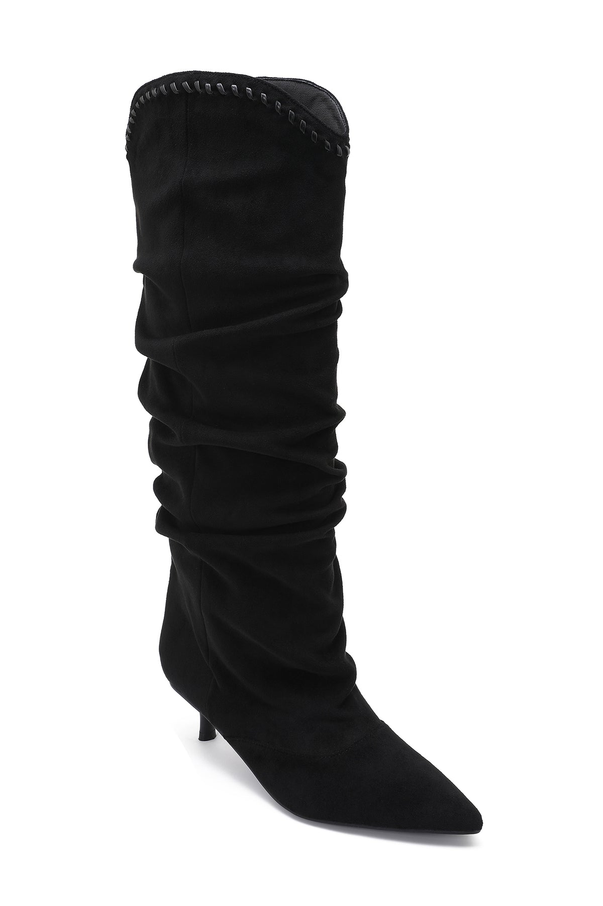 Oaklen Black Suedette Slouch Knee High Boots