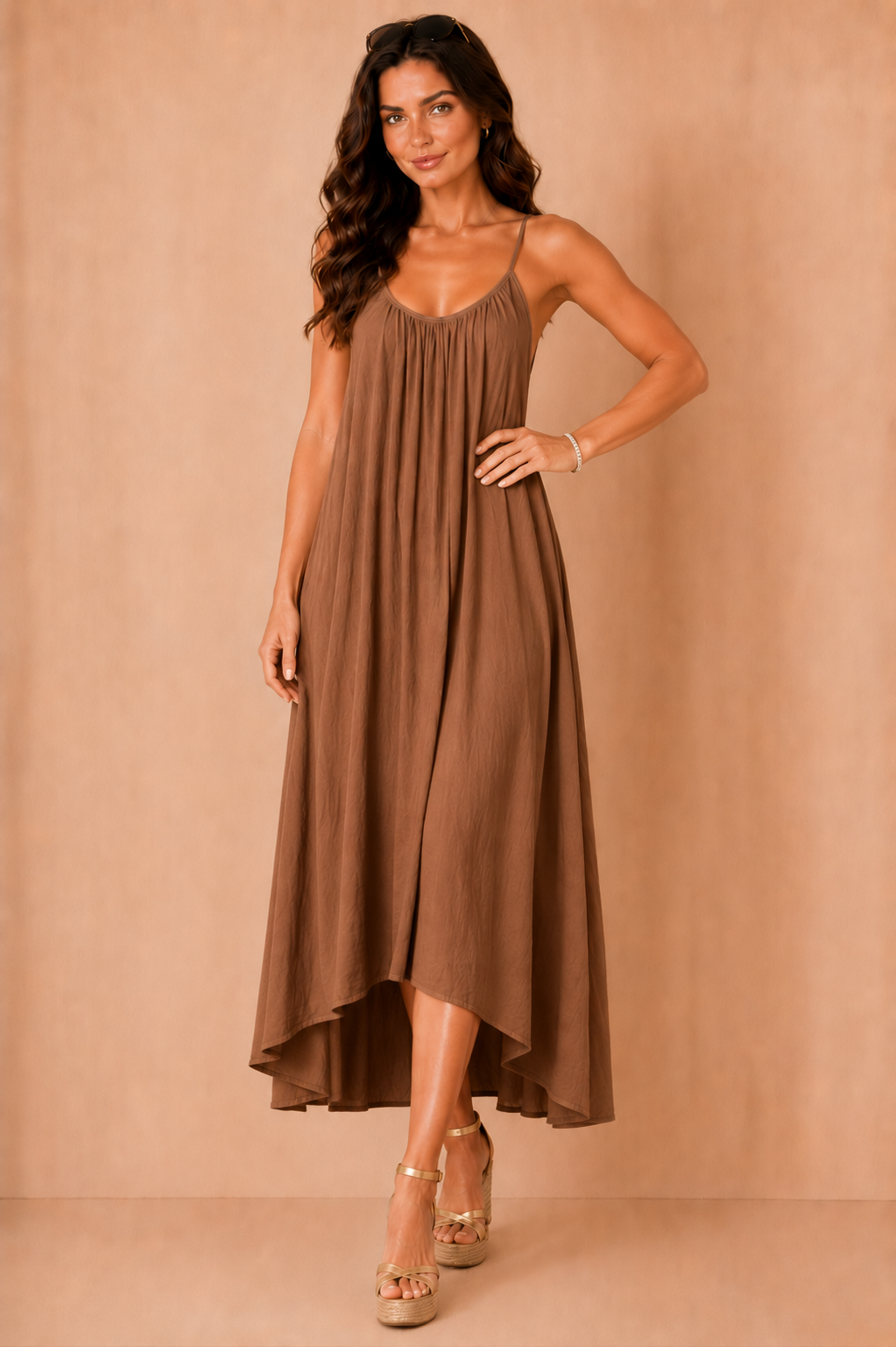 Olene Chocolate Trapeze Maxi Dress