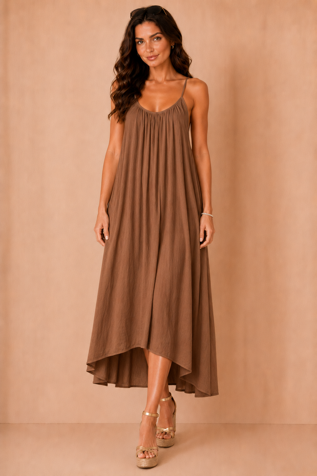 Olene Chocolate Trapeze Maxi Dress