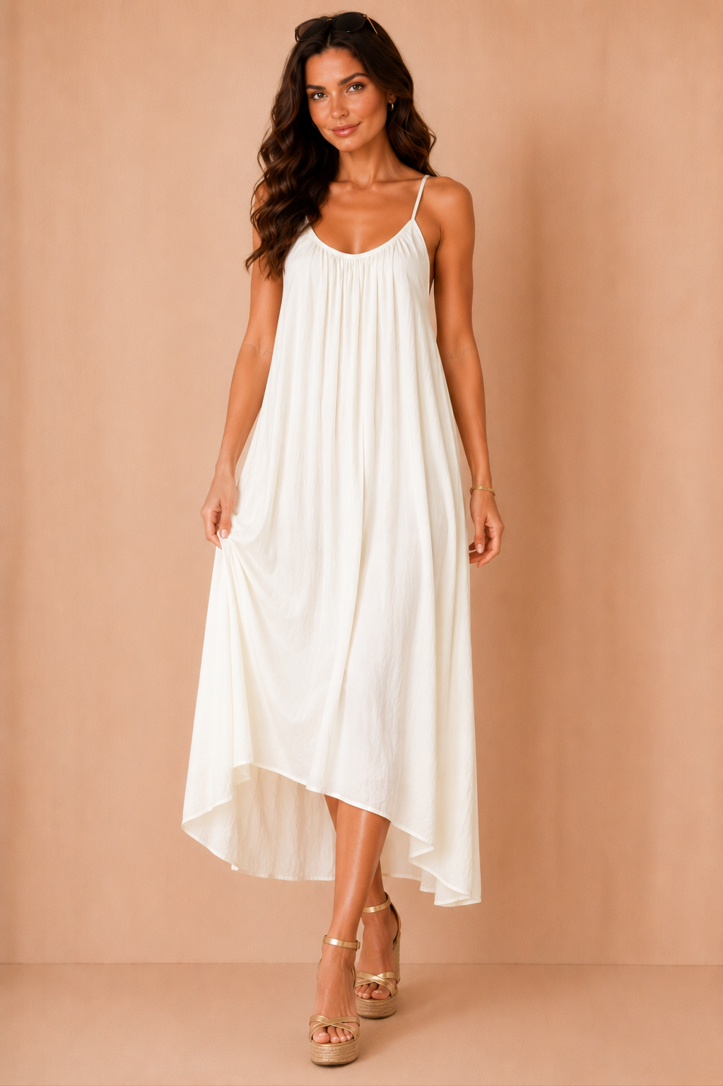 Olene Cream Trapeze Maxi Dress