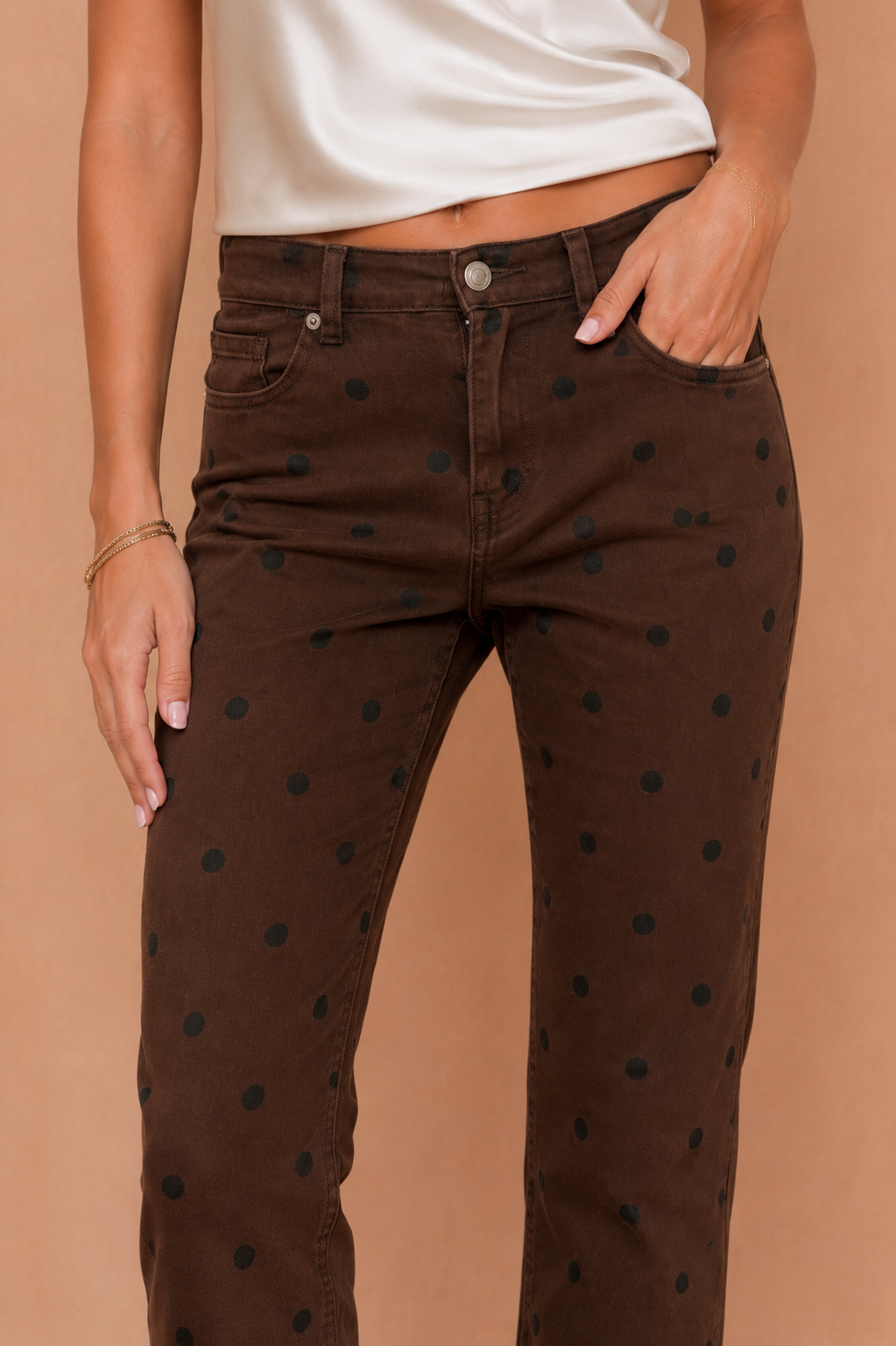 Olenna Chocolate Polka Dot Mom Jeans