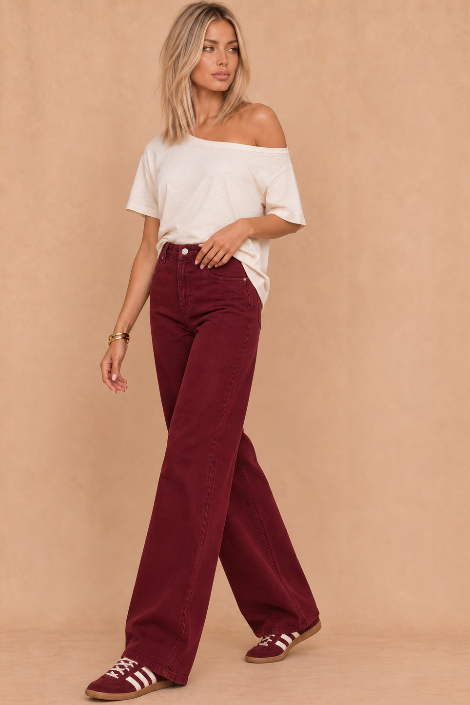 Olida Burgundy Denim Wide Leg Jeans