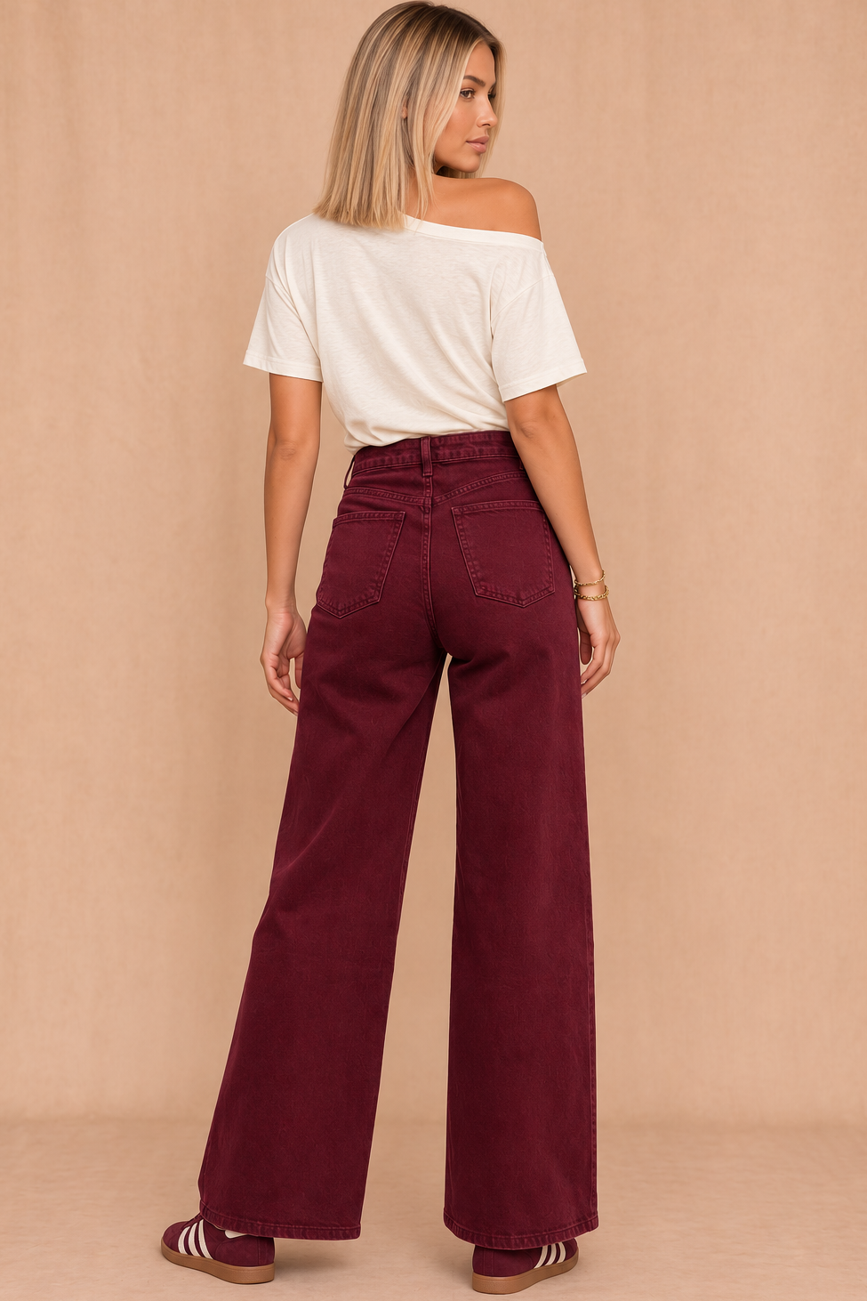 Olida Burgundy Denim Wide Leg Jeans