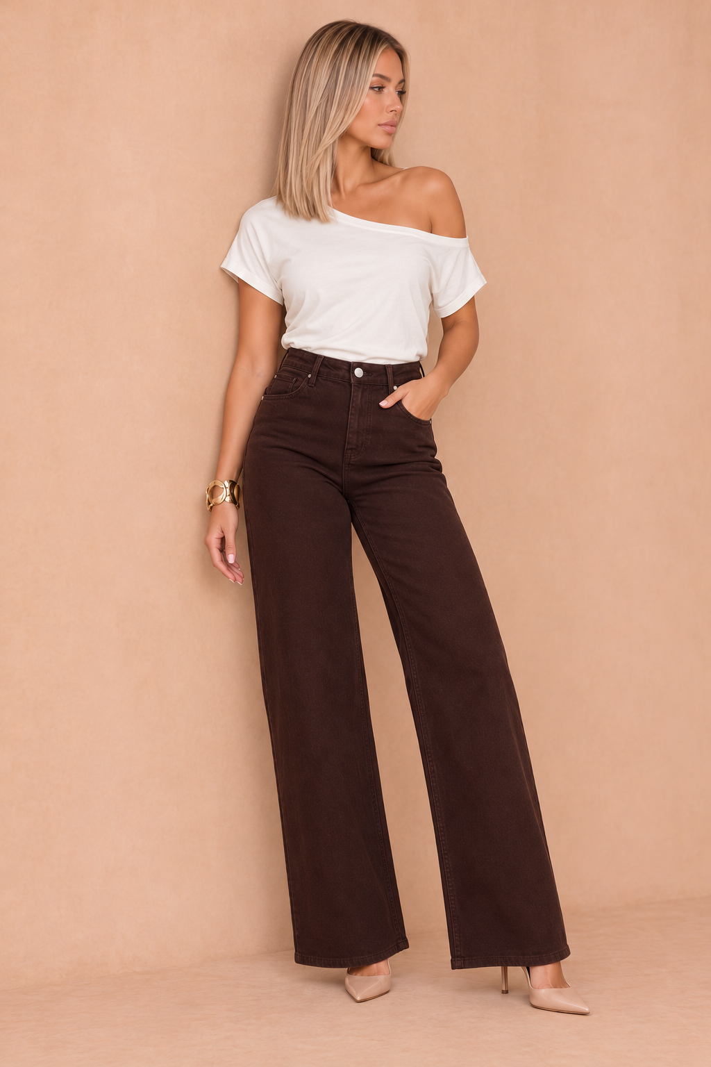 Olida Chocolate Denim Wide Leg Jeans
