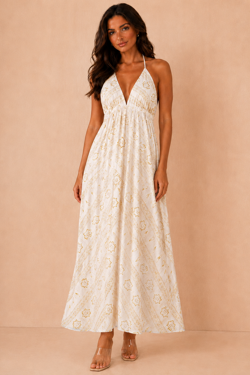 Ophelia Cream Boho Halter Neck Dress