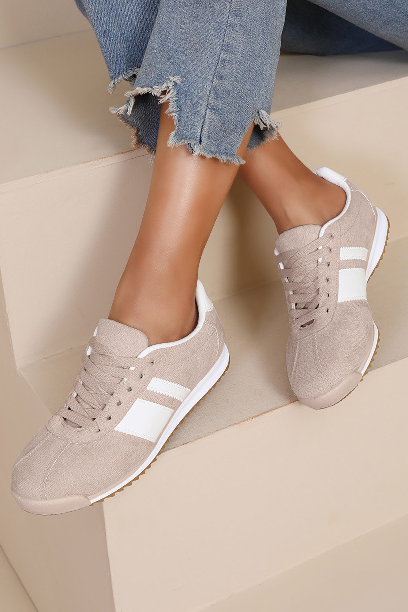 Orianna Stone Suedette Trainers
