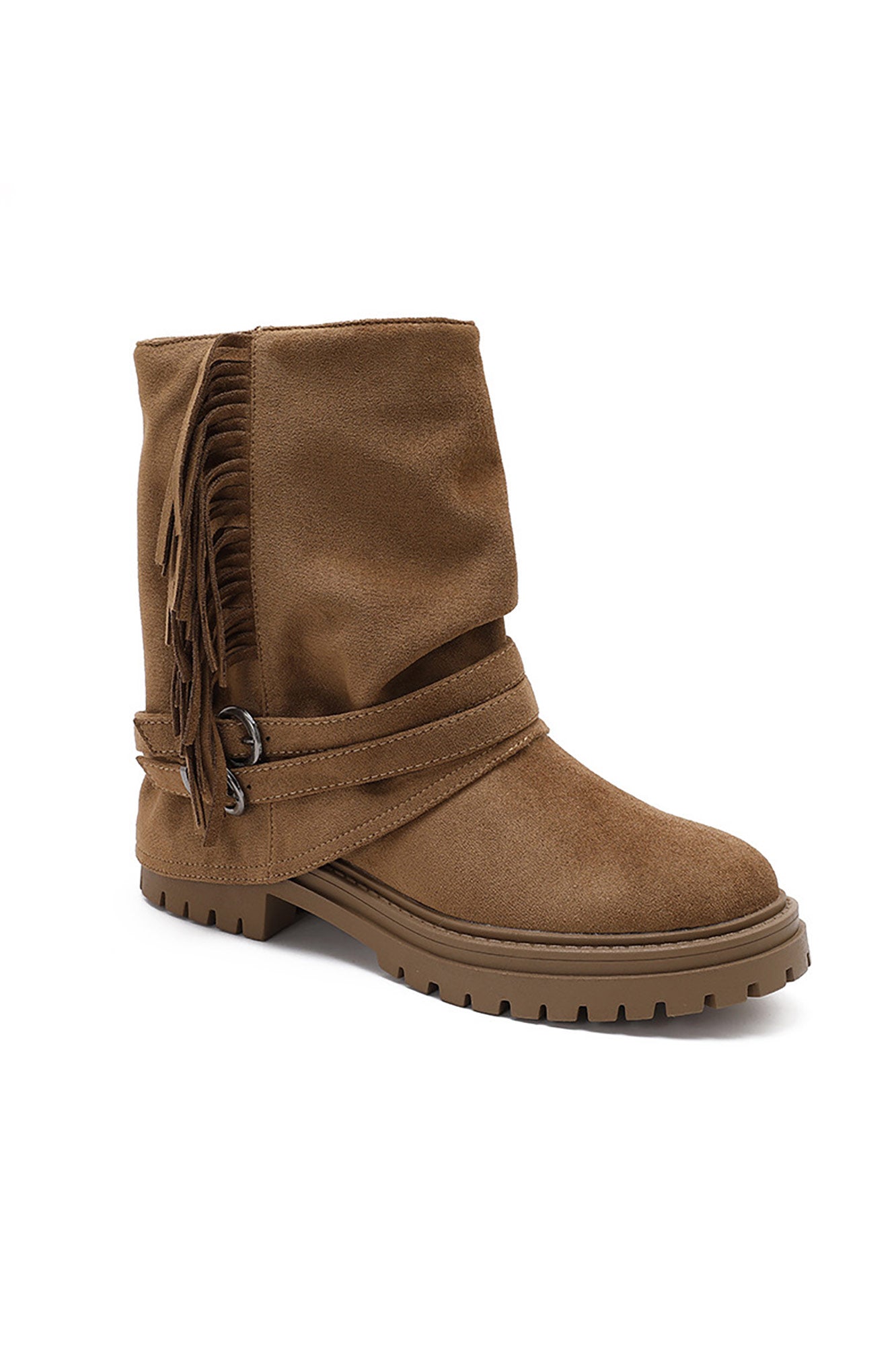 Ottilie Camel Fringed Suedette Ankle Boots