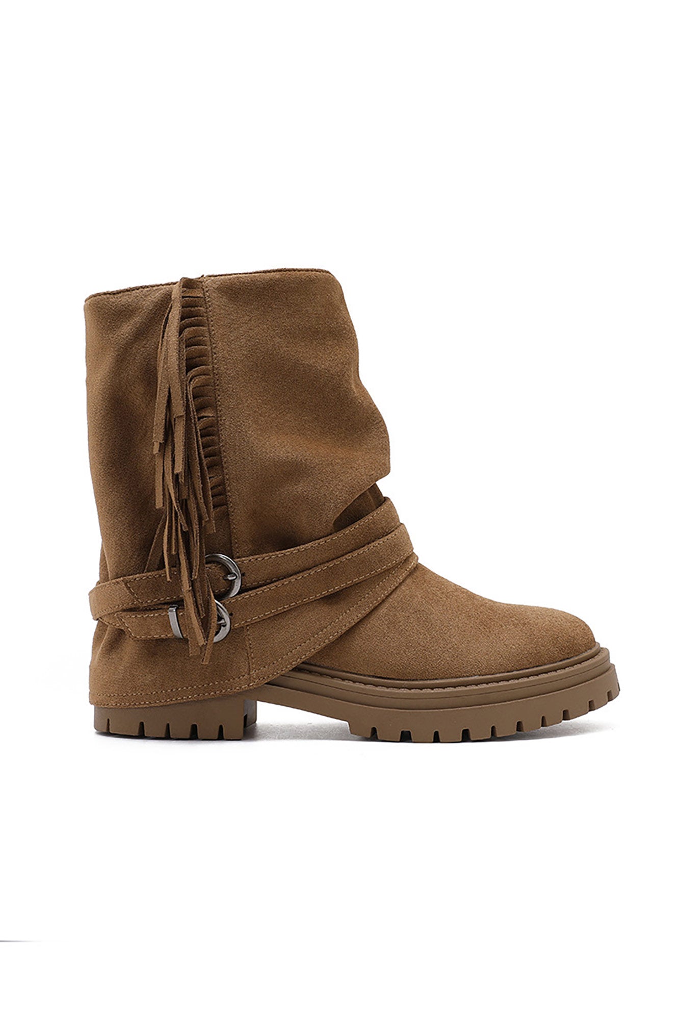 Ottilie Camel Fringed Suedette Ankle Boots