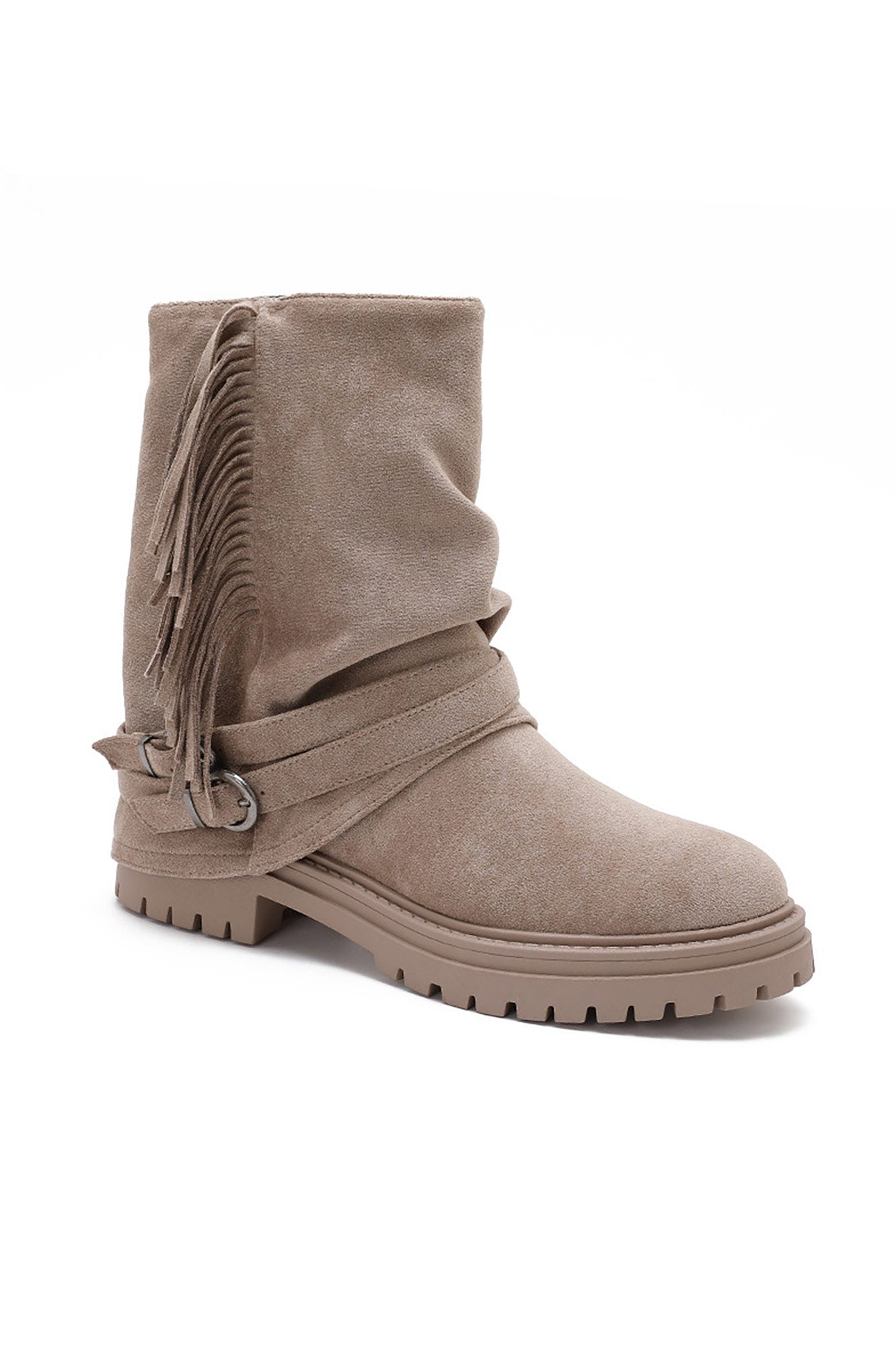 Ottilie Stone Fringed Suedette Ankle Boots