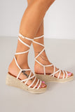 Paislee Nude Lace Up Espadrille Wedges