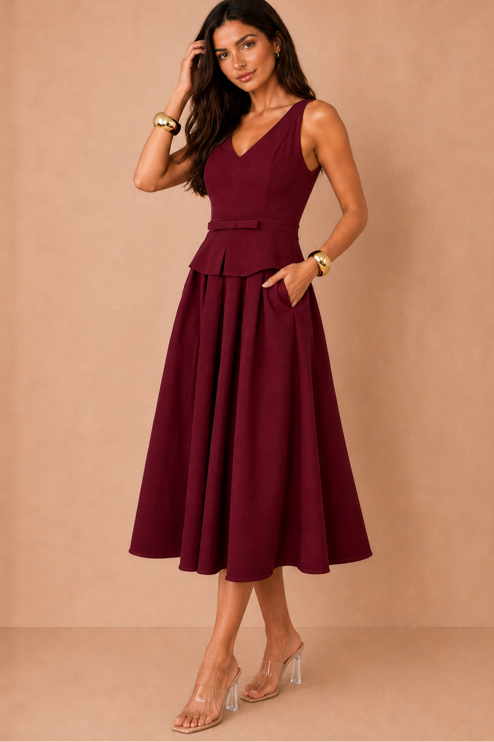 Pearl Berry Bow Detail Dress