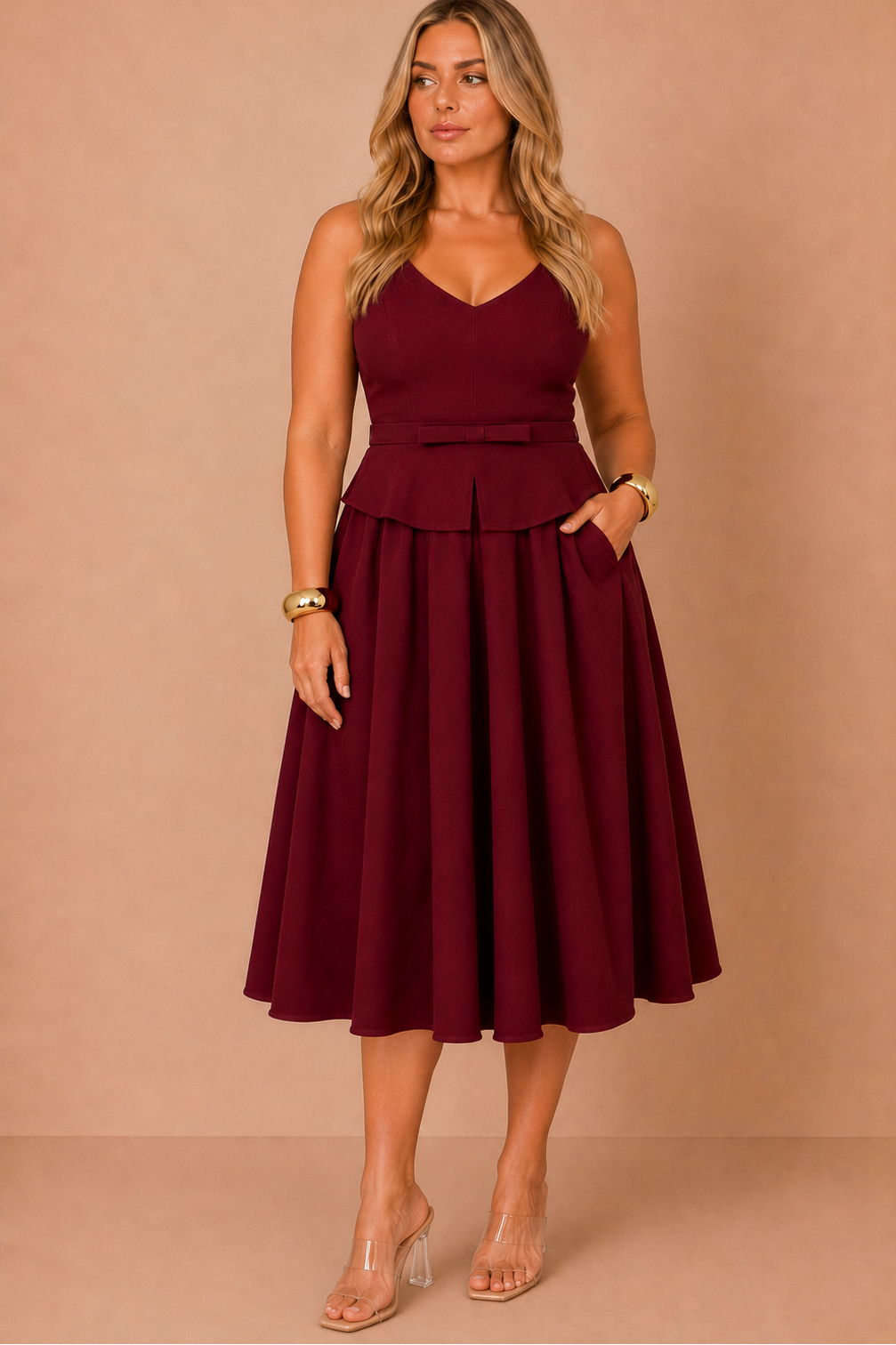Pearl Berry Bow Detail Dress