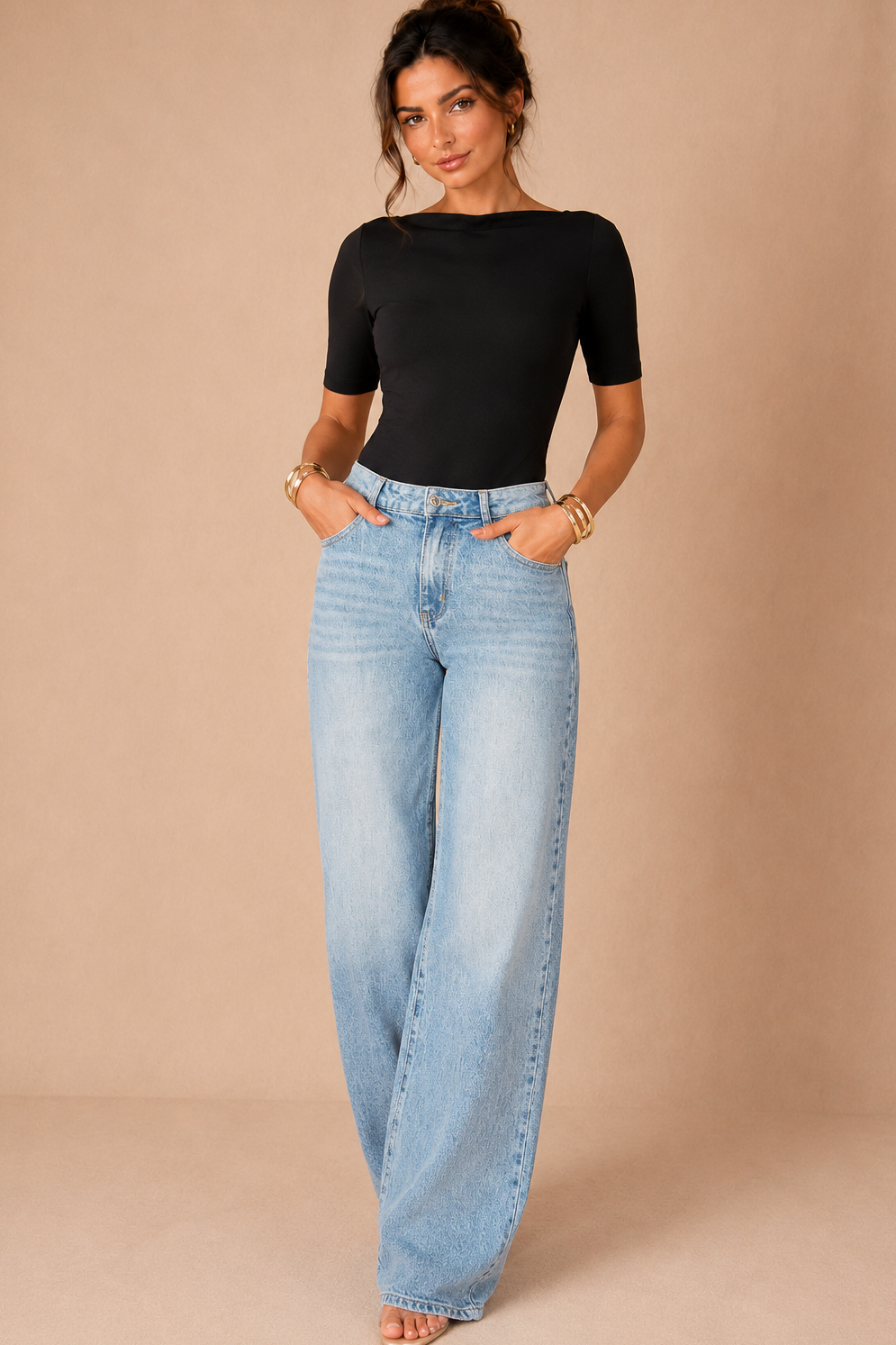 Pearlette Light Blue Wide Leg Jeans