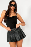 Pearly Black Faux Leather Pleated Skort